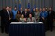 Gen. Ellen M. Pawlikowski, Air Force Materiel Command commander; Troy Tingey, American Federation of Government Employees Council 214 president; and the Master Labor Agreement negotiation teams pose for a group photo after the Master Labor Agreement signing ceremony at Headquarters Air Force Materiel Command Aug. 23, 2017. (U.S. Air Force photo/Michelle Gigante)