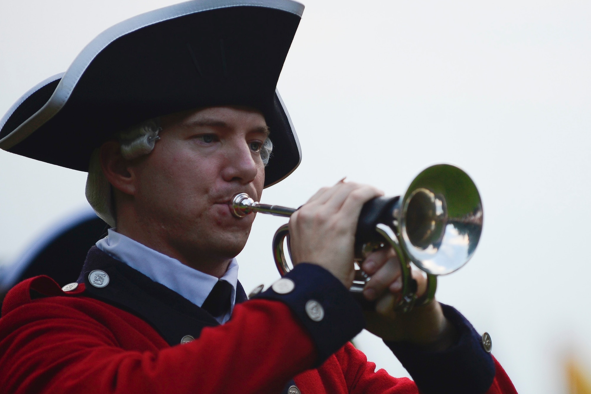 A member of the U.S. Army Old Guard Fife and Drum Corps performs during the “Music Under the Stars” season finale concert at Joint Base Langley-Eustis, Va., Aug. 31, 2017.