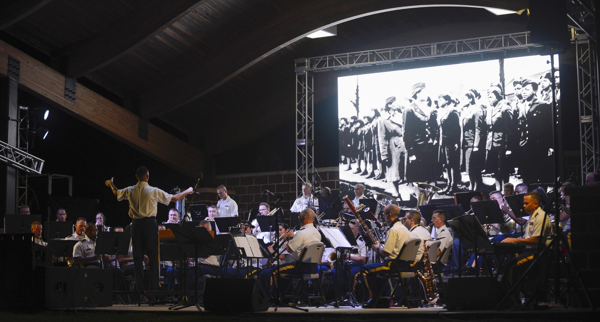 U.S. Army Training and Doctrine Command Band members perform during the “Music Under the Stars” season finale concert at Joint Base Langley-Eustis, Va., Aug. 31, 2017.