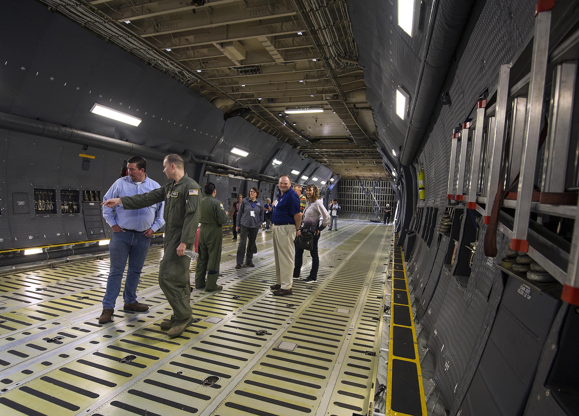 Civic leaders from Colorado tour a C-5M Super Galaxy aircraft, Aug. 25, 2017 at Travis Air Force Base, Calif.