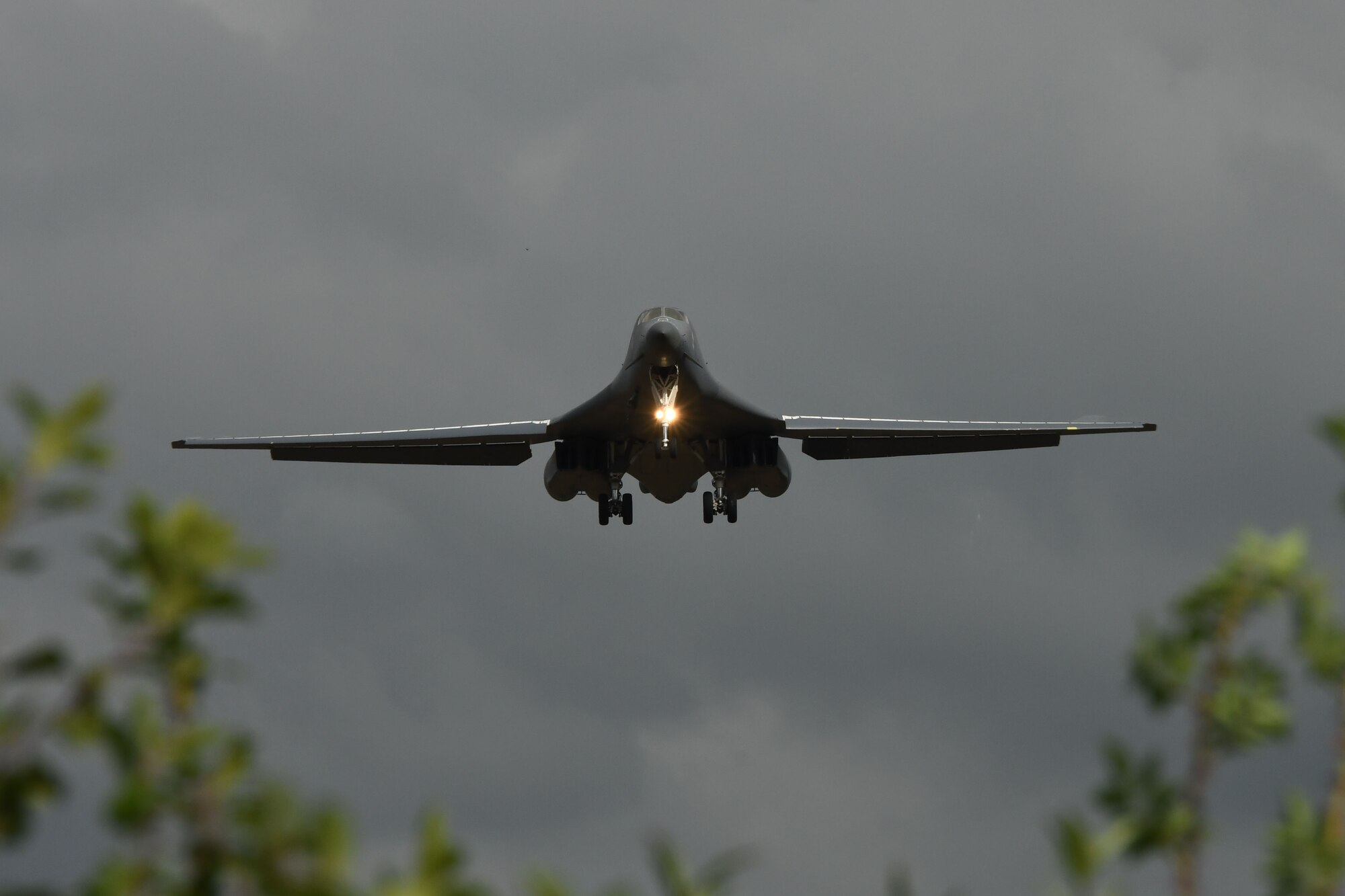 A B-1B Lancer comes in for a landing at Royal Air Force Fairford, United Kingdom, Sept. 4, 2017.