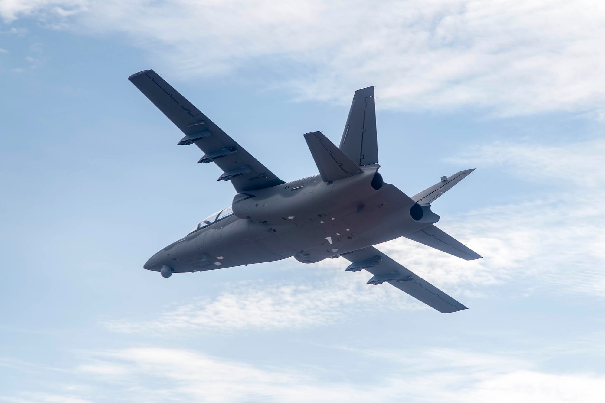 A Textron Scorpion experimental aircraft sits at Holloman Air Force Base, New Mexico, July 31. The Scorpion is participating in the U.S. Air Force Light Attack Experiment (OA-X), a series of trials to determine the feasibility of using light aircraft in attack roles. (U.S. Air Force photo by Christopher Okula)