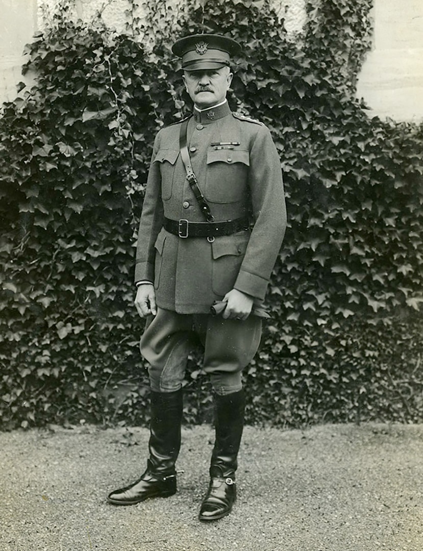 General of the Armies John “Blackjack” Pershing, outside General Headquarters, Chaumont, France, circa 1918.