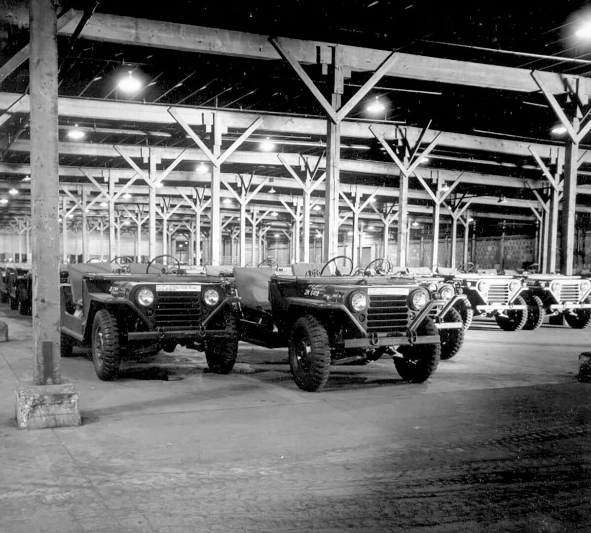 Jeeps stored in New Cumberland warehouse during the 1940s.