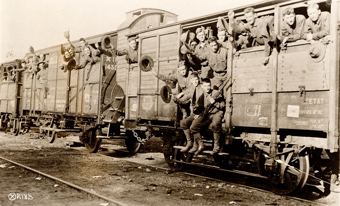 U.S. Marines in France head to training camp after a long sea voyage. Photo Courtesy Library of Congress