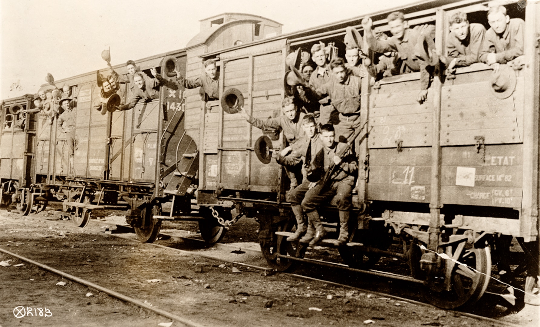 U.S. Marines in France head to training camp after a long sea voyage. Photo Courtesy Library of Congress