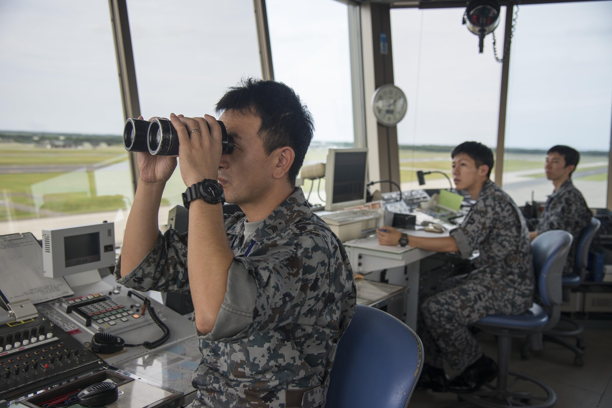 Looking through binoculars