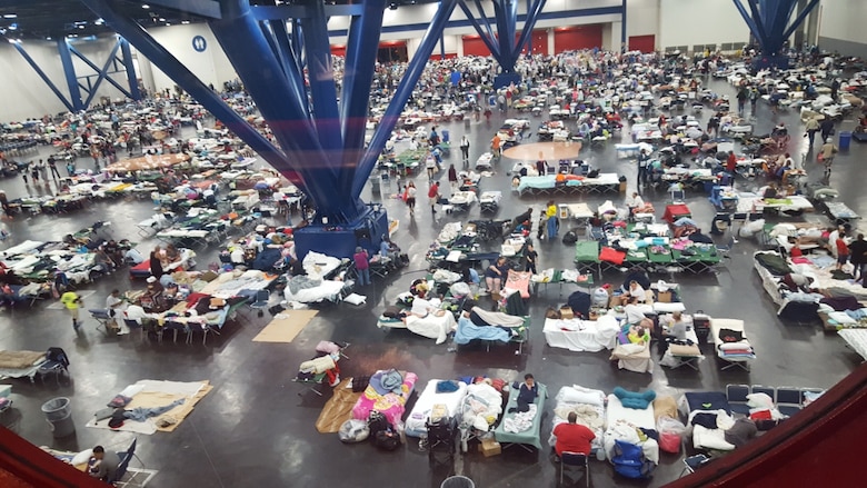 Evacuees in a Texas shelter following the landfall of Hurricane Harvey. (Courtesy photo/Senior Master Sgt. Russell Weatherby)