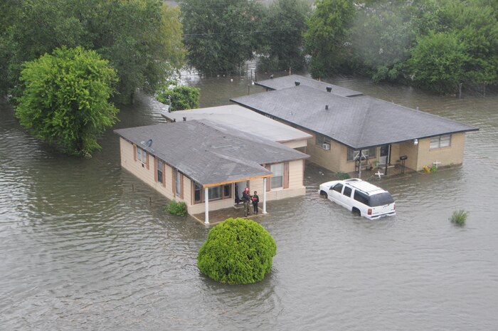 Airmen from the New York Air National Guard's 106th Rescue Wing conduct rescue operations in the Beaumont, Texas, area Aug. 30, 2017. The 106th Rescue wing deployed 120 Airmen, three HH-60 Pavehawk rescue helicopters and two HC-130 search and rescue aircraft to aid the Texas National Guard. (U.S. Air National Guard photo/Airman 1st Class Daniel H. Farrell)
