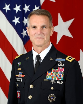 U.S. Army Lt. Gen. Richard D. Clarke, Director, Strateggic Plans and Policy (J5, Joint Staff), poses for a command portrait in the Army portrait studio at the Pentagon in Arlington, VA, Aug. 9, 2017.