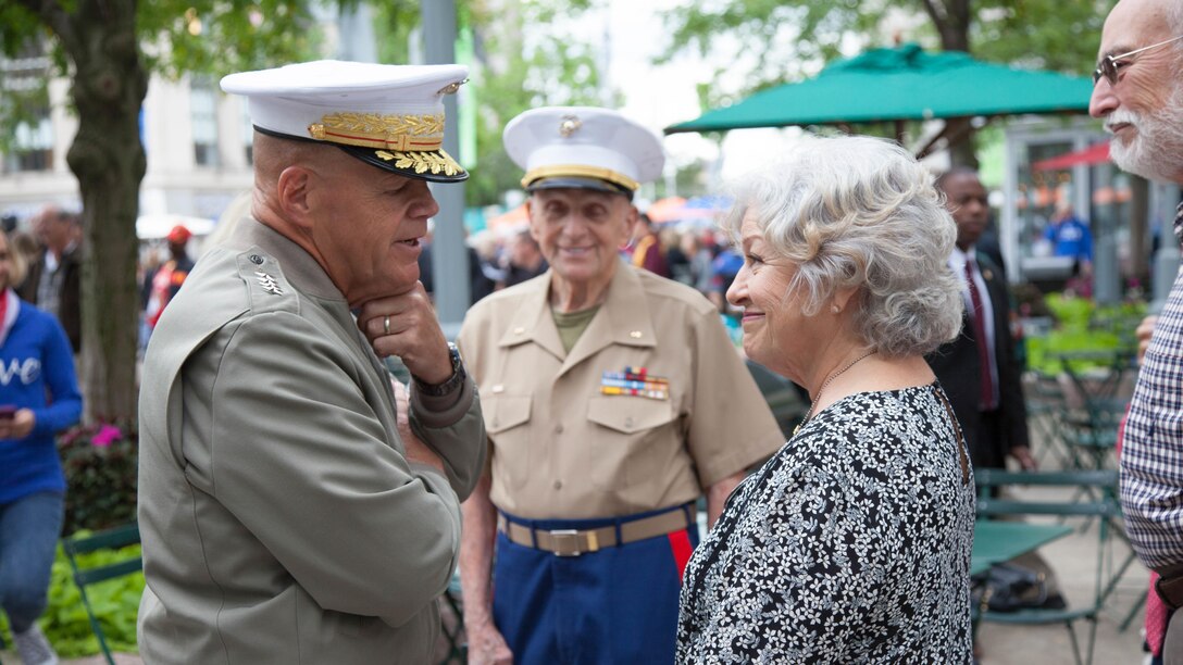 Commandant of the Marine Corps, General Robert Neller spent time with gold-star mothers before the opening ceremony at Marine Week Detroit, Sept. 6, 2017. Marine Week Detroit is an opportunity to commemorate the unwavering support of the American people, and show the Marines Corps’ continued dedication to protecting the citizens of this country.
