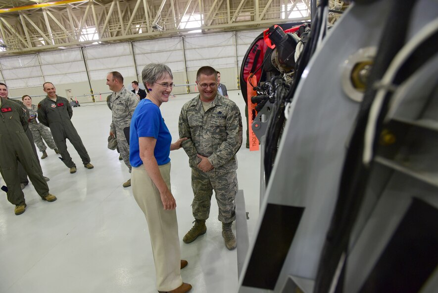 Master Sgt. Eric gets recognized by the Secretary of the Air Force Heather Wilson on Creech Air Force Base