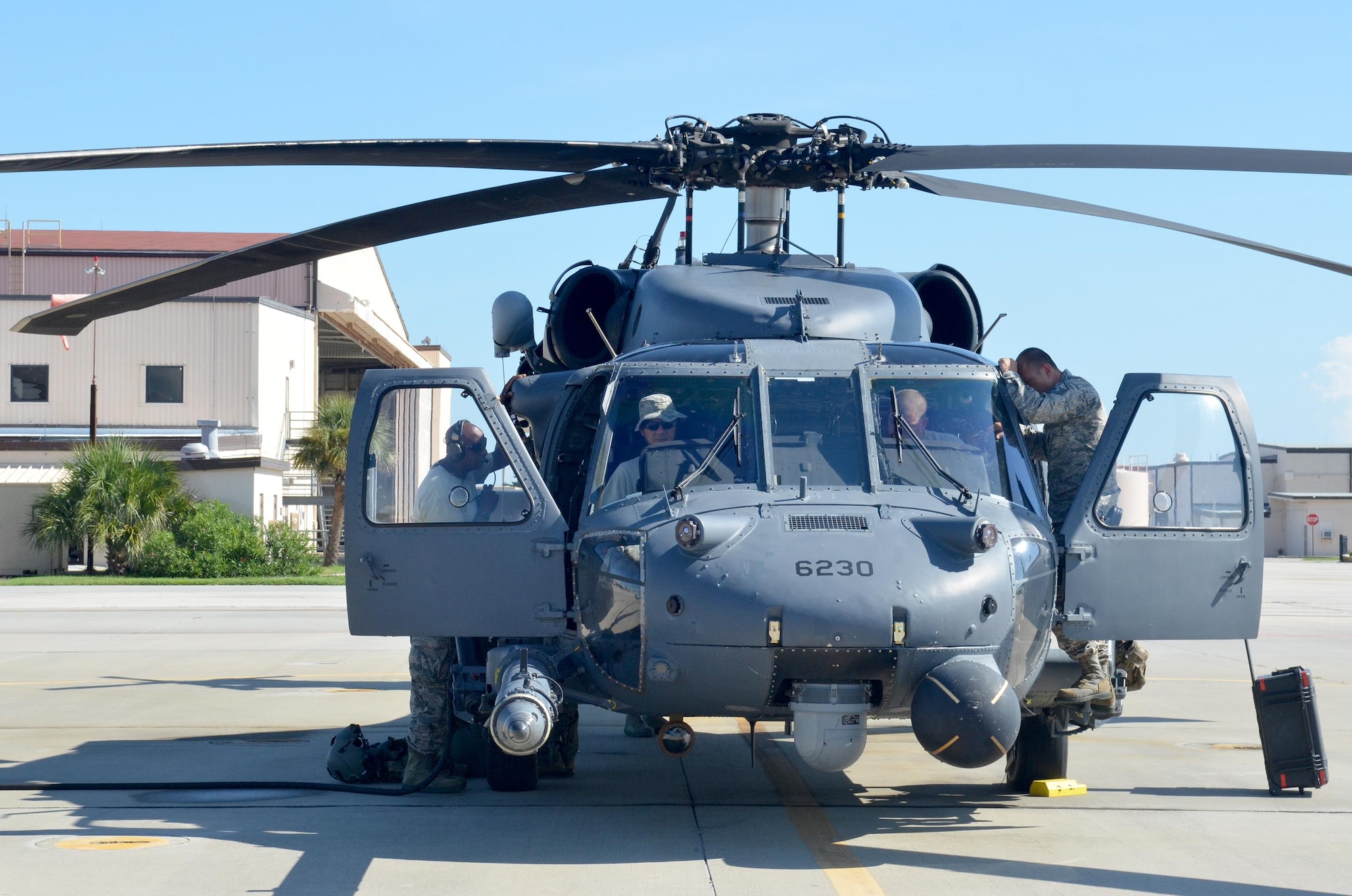 Maintenance teams from the 920th Rescue Wing, Patrick Air Force Base, Florida, ready its wings to be relocated September 7 in response to Hurricane Irma’s projected path and to pre-position for rescue efforts after the storm if needed. Aircrews flew three HH-60G “Jolly” Pave Hawk helicopters to Orlando; and two HC-130P/N “King” fixed-wing aerial refueling aircraft to Georgia; while pararescue teams configured as a rescue assets in case they are called into action from the aftermath of the storm. (U.S. Air Force photo/Maj. Cathleen Snow)