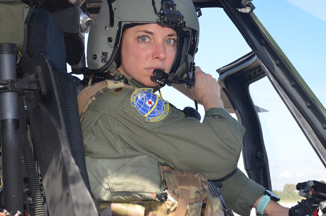 Maj. Mary Minshew, HH-60G Pave Hawk helicopter pilot, 920th Rescue Wing, Patrick Air Force Base, Florida, readies an HH-60G Pave Hawk helicopter to be relocated September 7 in response to Hurricane Irma’s projected path and to pre-position for rescue efforts after the storm if needed. Aircrews flew three HH-60G “Jolly” Pave Hawk helicopters to Orlando; and two HC-130P/N “King” fixed-wing aerial refueling aircraft to Georgia; while pararescue teams configured as a rescue assets in case they are called into action from the aftermath of the storm. (U.S. Air Force photo/Maj. Cathleen Snow)