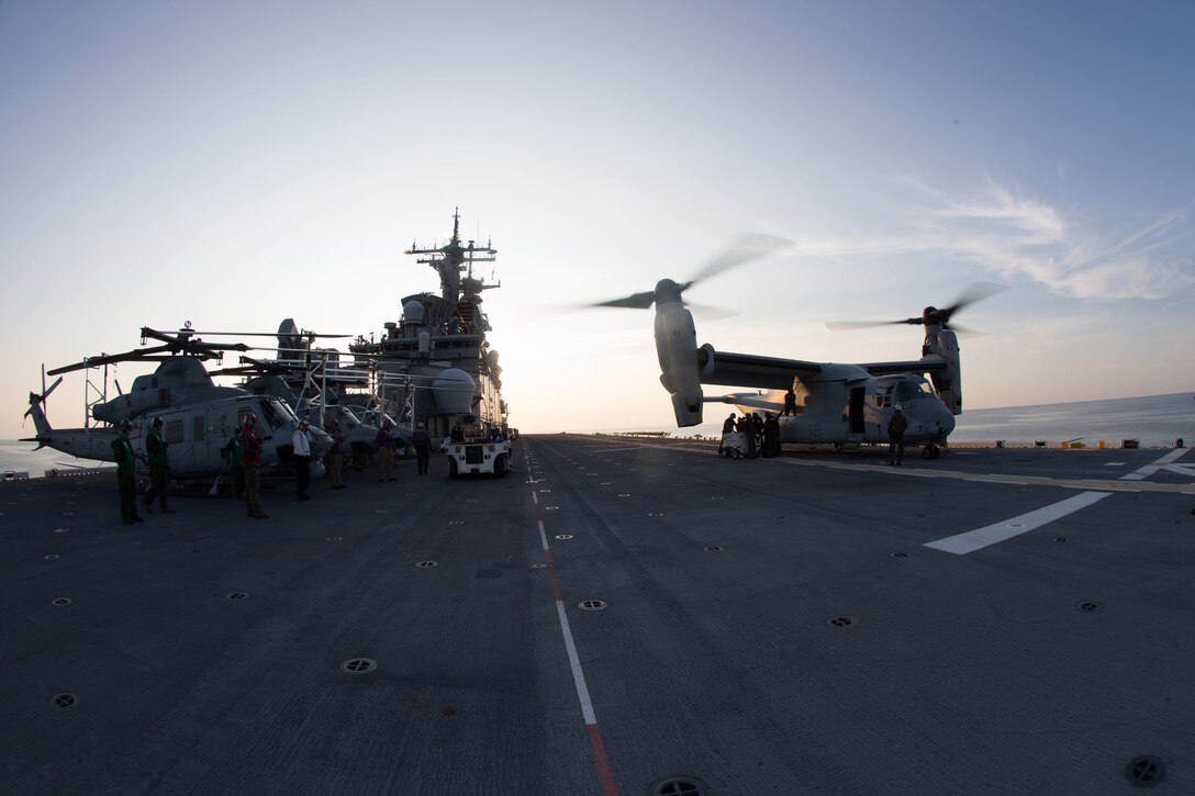 Approximately 690 Marines and Sailors with the 26th Marine Expeditionary Unit embarked aboard the amphibious assault ship as part of prudent measures in anticipation of future tasking to support Hurricane Irma relief efforts.