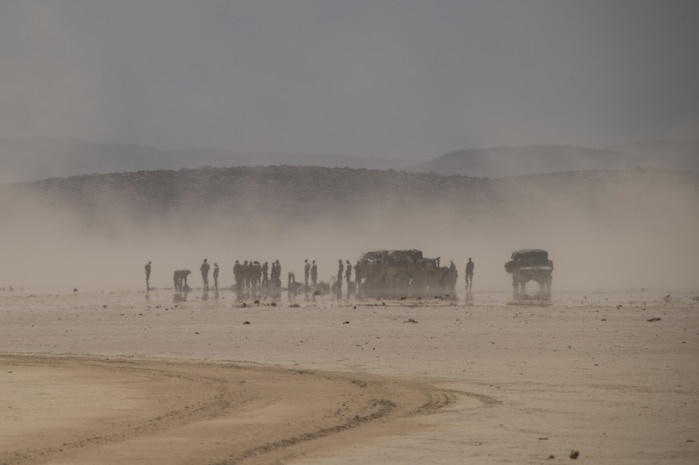 U.S. Marines from the 15th Marine Expeditionary Unit convoy troops and supplies during Alligator Dagger – a two-week exercise that prepares incoming Naval Amphibious Forces, Task Force 51/5th Marine Expeditionary Unit's Amphibious Readiness Group/Marine Expeditionary Unit teams to integrate and synchronize  warfighting capabilities in the U.S. Central Command's area of operations.