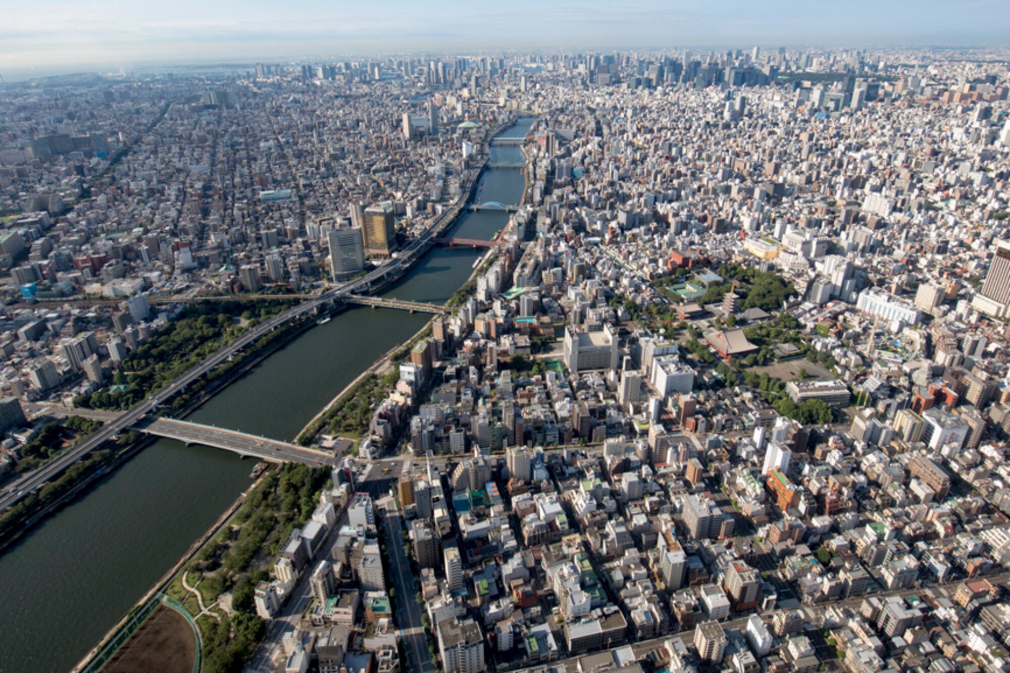 An aerial view of the Sumida River