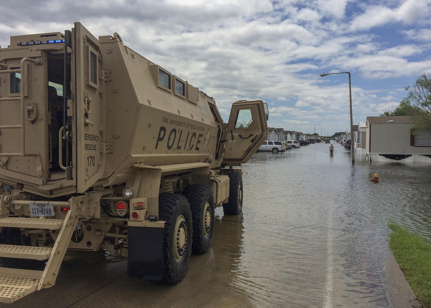 An MRAP operated by the Police officers from the University of Texas System was instrumental in transporting doctors to the school’s Houston Medical Center. The former military vehicle also delivered life-saving medical supplies to individuals who could not safely travel in the high water from Hurricane Harvey.