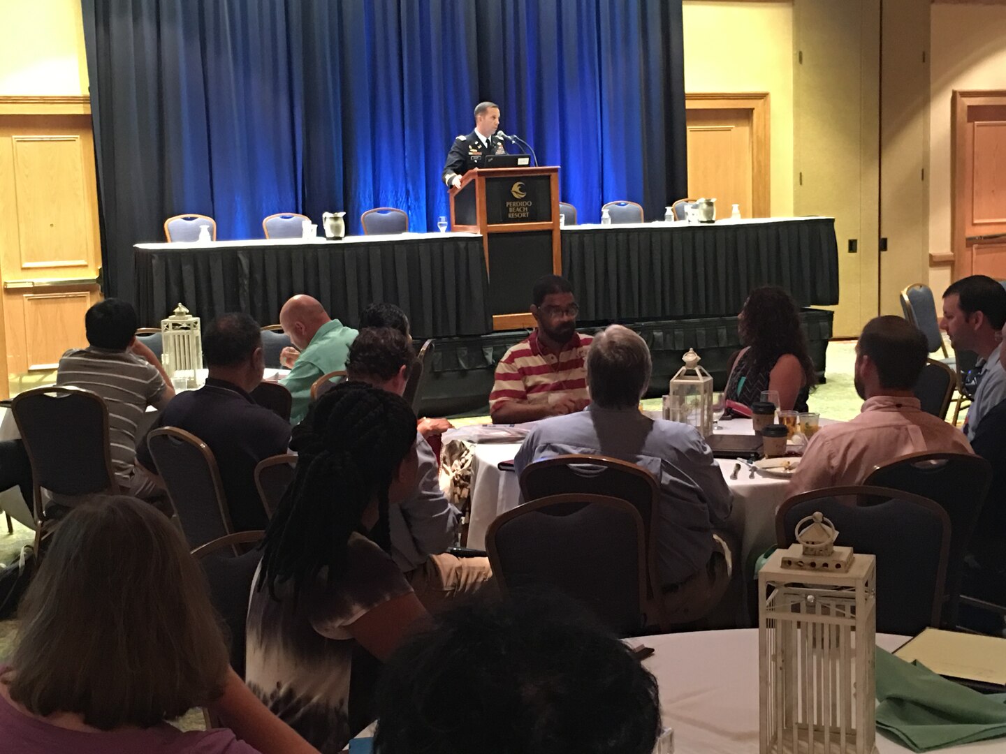 Mobile District Commander Col. James DeLapp speaks at the annual Alabama Water Resources Conference held in Orange Beach, Ala., Sept. 7. DeLapp gave a presentation on the Mobile District and key water resource projects within the state of Alabama.