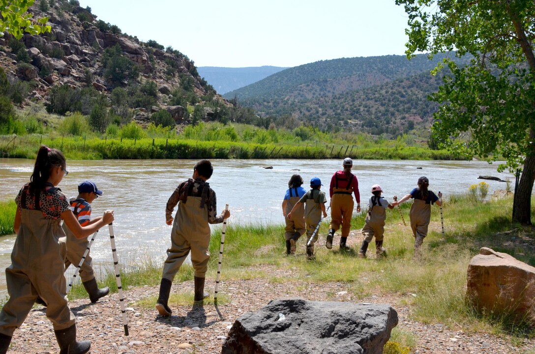 Abiquiu Lake staff hosted the first River Class of the 2017-2018 school year, Sept. 6, 2017.  The class is designed to get local fourth, fifth and sixth grade students interested in science and math through monthly visits to the Rio Chama below Abiquiu Dam where they will take water quality readings, sample aquatic macro invertebrates, and learn about the local ecosystem and river health