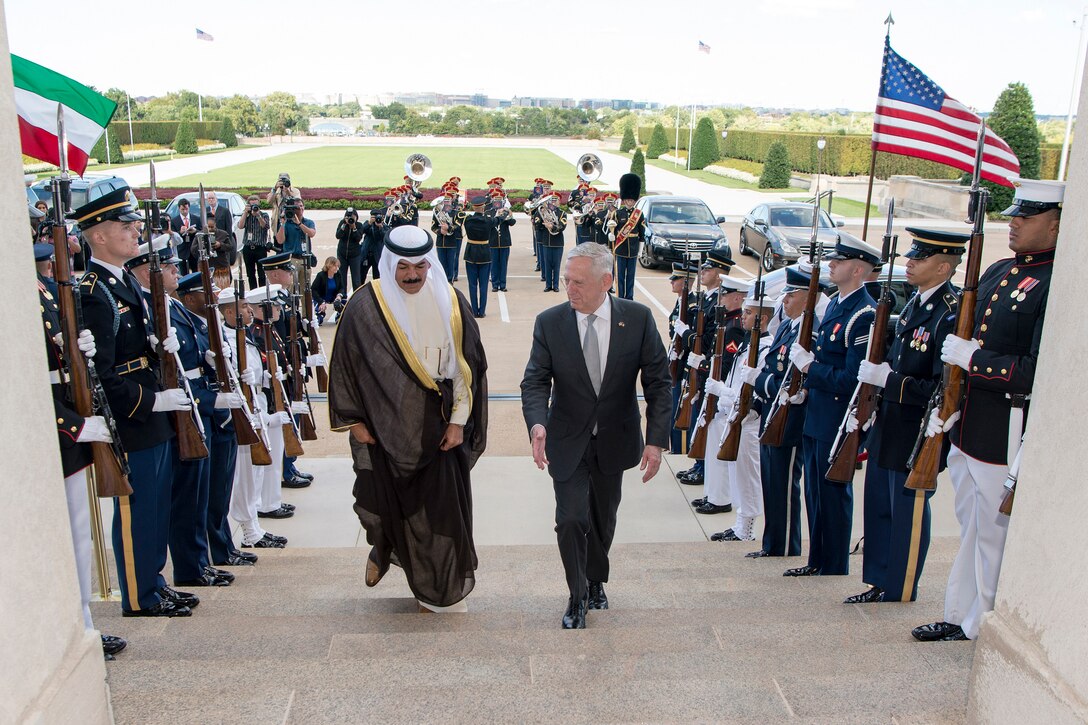 Secretary Mattis greets Kuwaiti counterpart at the Pentagon.