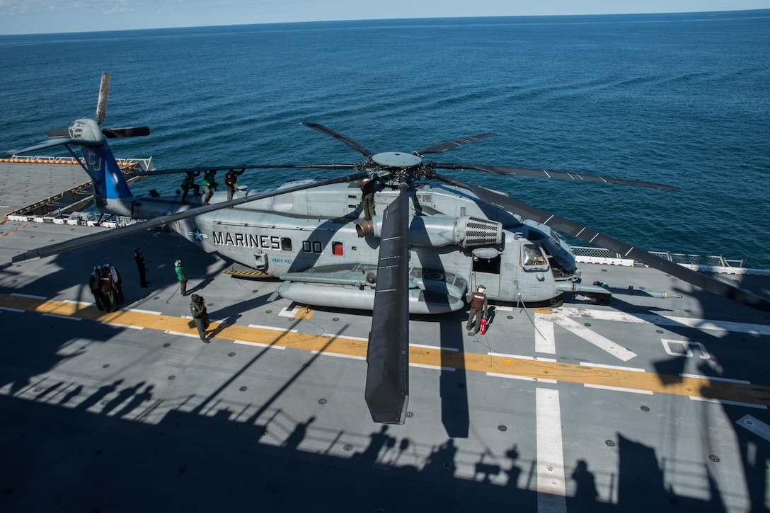 More than 300 Marines from the 26th Marine Expeditionary Unit and HMH-461 embarked aboard USS Iwo Jima as part of a coordinated response poised to provide Department of Defense support to the Federal Emergency Management Agency, state and local response efforts in the wake of Hurricane Irma.