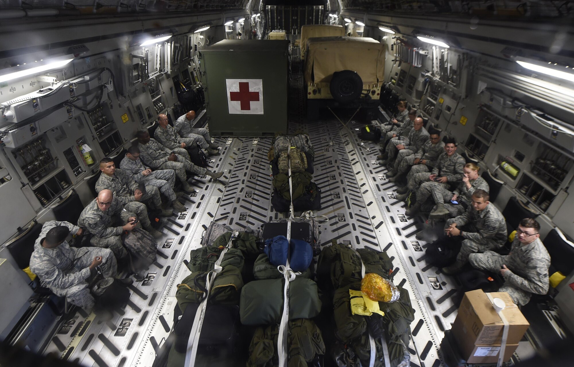 En-Route Patient Staging System and a 15-person medical team prepares for takeoff from MacDill Air Force Base, Florida Sept. 8, 2017.