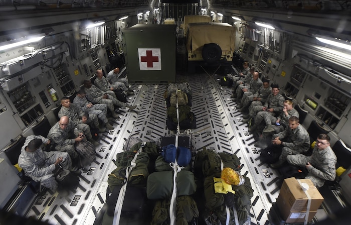 En-Route Patient Staging System and a 15-person medical team prepares for takeoff from MacDill Air Force Base, Florida Sept. 8, 2017.