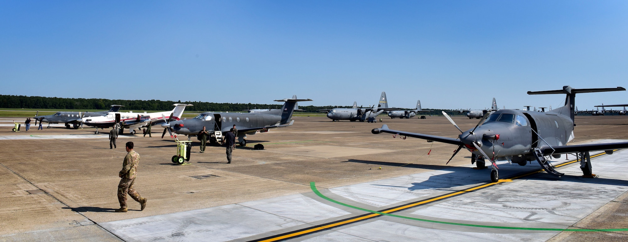 Members from Hurlburt Field, Fla., do final checks on their U-28A aircraft after landing Sept. 9, 2017, at Little Rock Air Force Base, Ark.