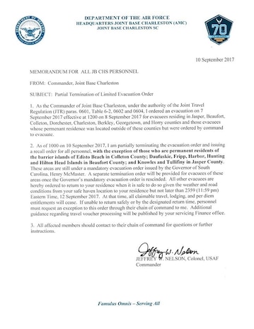 Partial Termination of Limited Evacuation Order