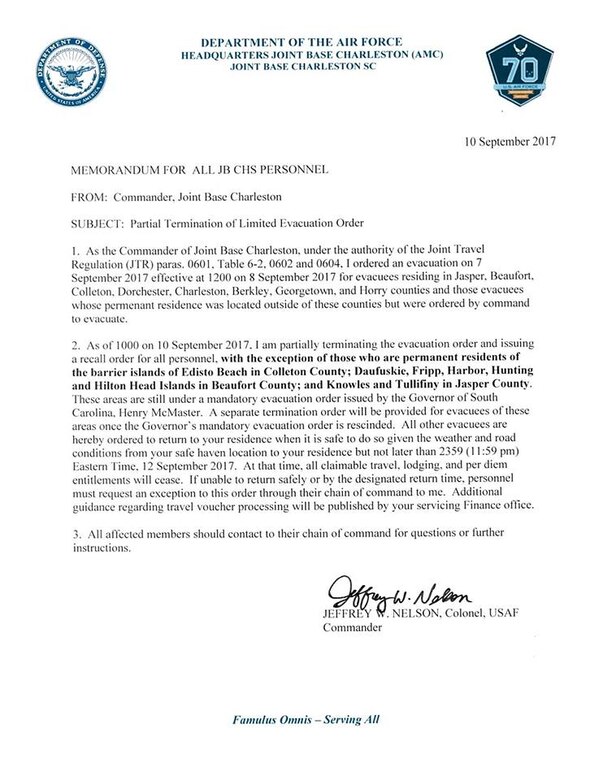 Partial Termination of Limited Evacuation Order