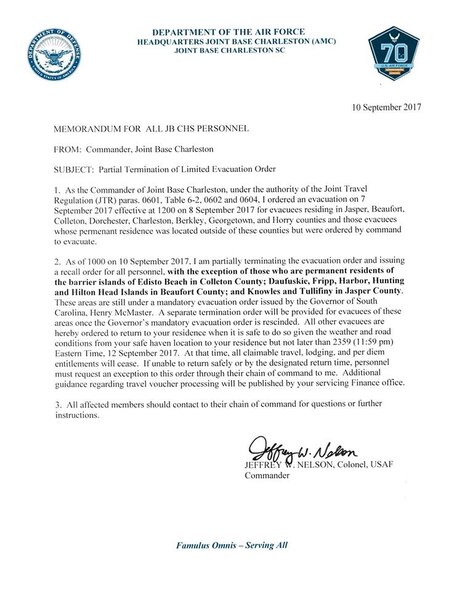 Partial Termination of Limited Evacuation Order