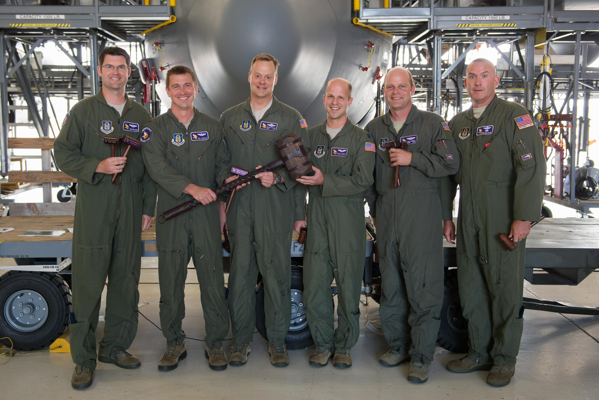 The winning team (from left) Capt. Benjamin Brogard, Maj. Noel Josephson, Chief Master Sgt. John Grutzmacher, Capt., Bob Burgraff, Master Sgt. Chad Minkel and Senior Master Sgt. Dean Grothem. (U.S. Air Force photo by Tech. Sgt. Trevor Saylor)