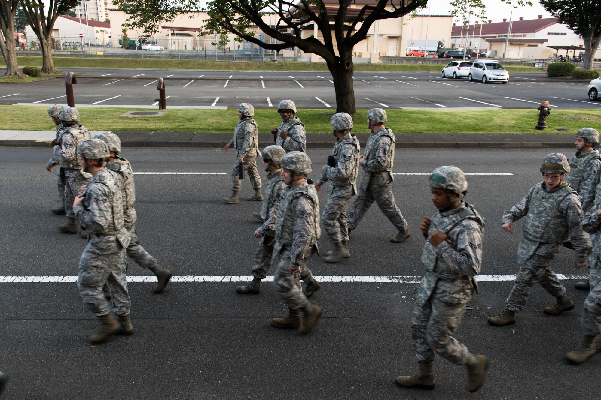 Members of the 374 LRS marched around the base to honor those who have lost their lives due to the terrorist attacks that took place on Sept. 11, 2011. (U.S. Air Force photo/ Airman 1st Class Juan Torres)