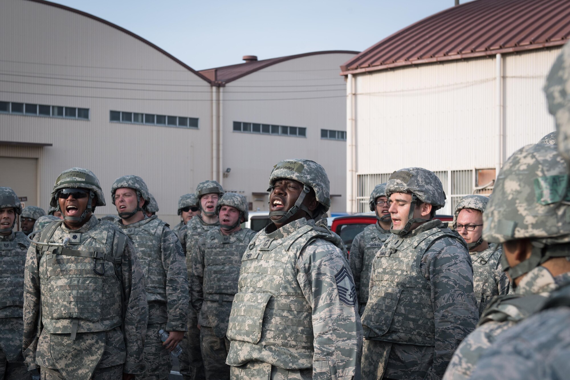 Members of the 374 LRS marched around the base to honor those who have lost their lives due to the terrorist attacks that took place on Sept. 11, 2011. (U.S. Air Force photo/ Airman 1st Class Juan Torres)
