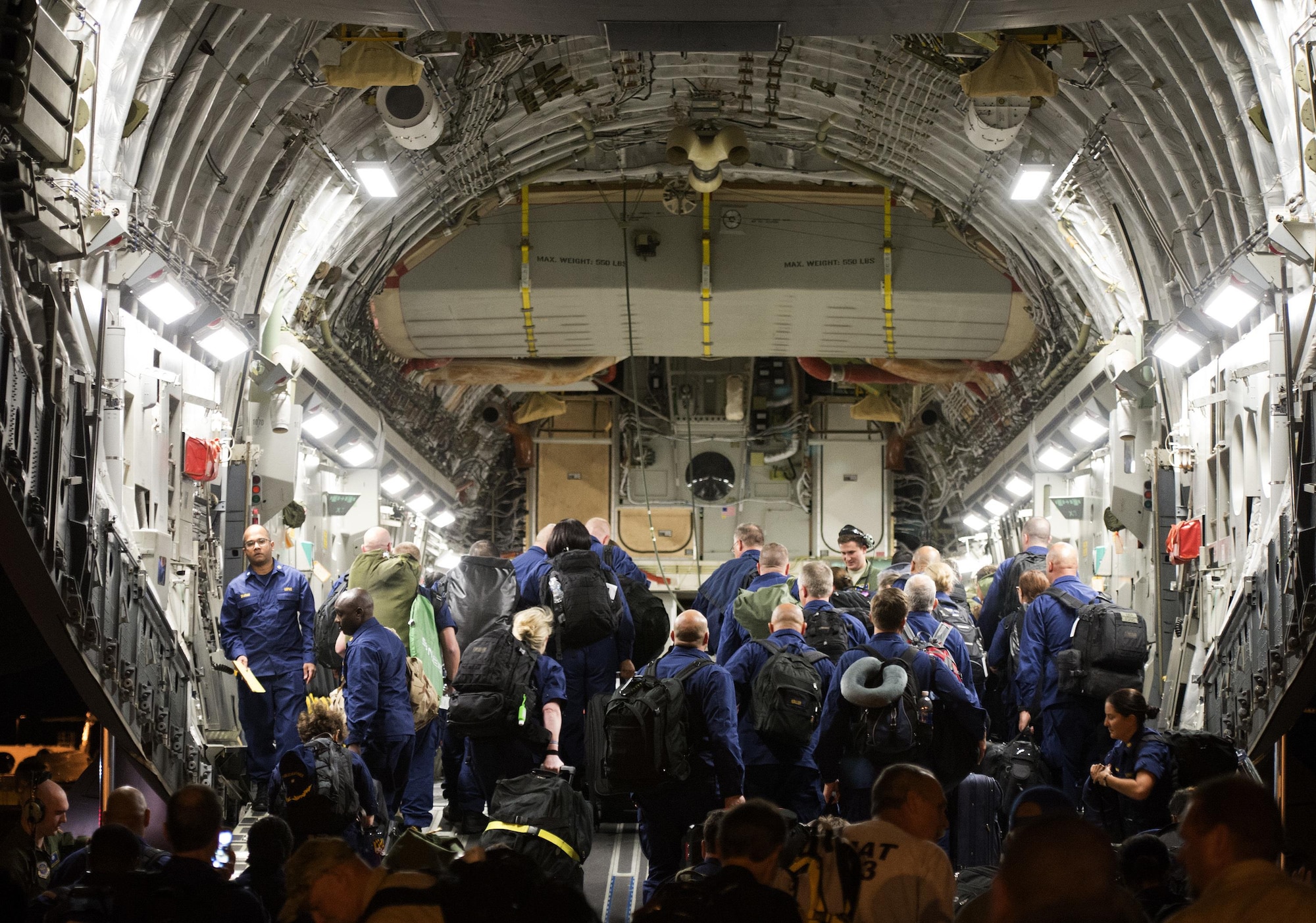 Air Mobility Command C-17s and crews from Joint Base Charleston, S.C., prepare to depart from Washington Dulles International Airport Sept. 9, 2017, to support a tasking from the U.S. Department Health and Human Services to transport approximately 300 healthcare professionals to Orlando International Airport in preparation for Hurricane Irma disaster response operations. This mission will give reach to the hands that heal. (U.S. Air Force photo/Senior Airman Rusty Frank/Released)
