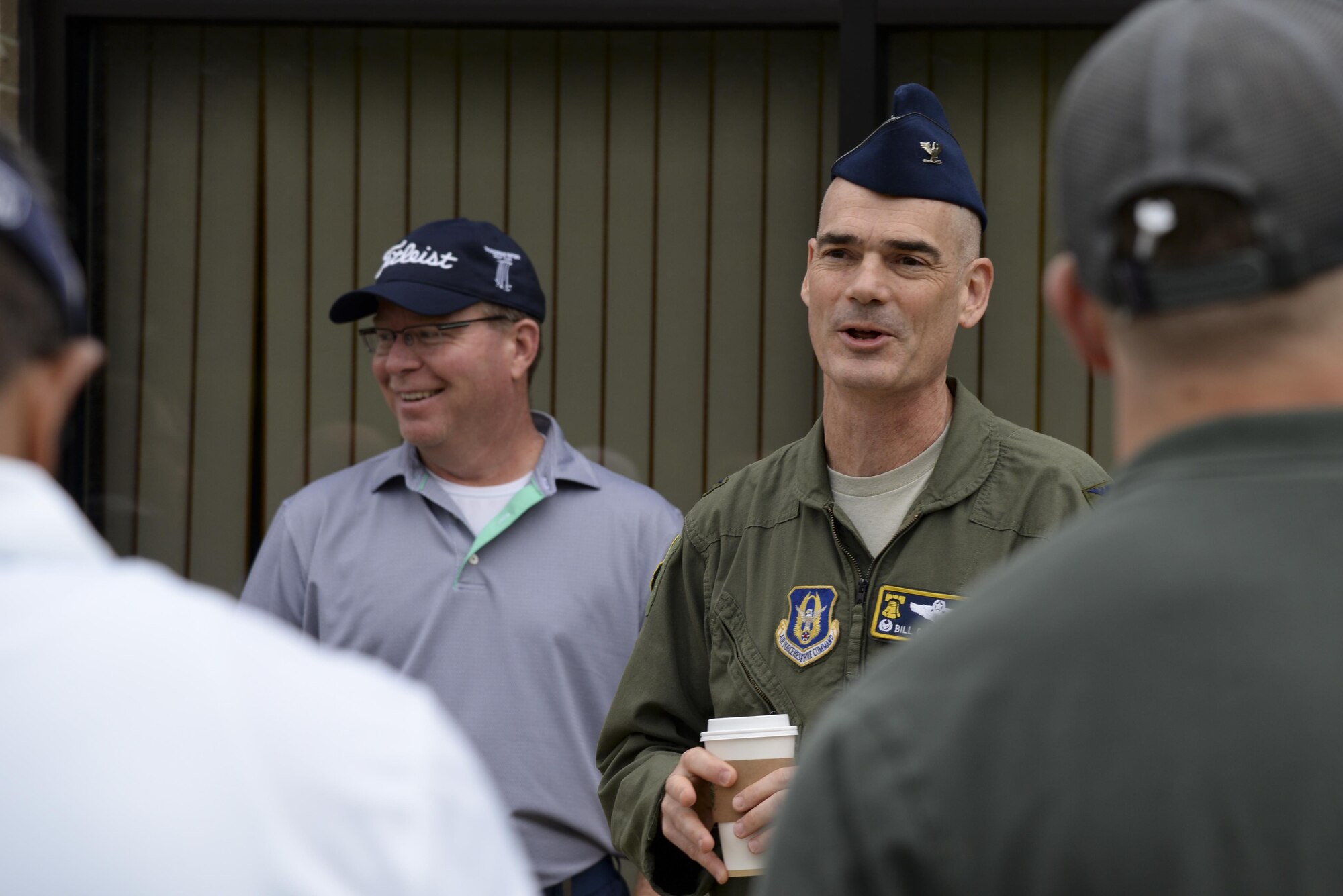 Col. William Gutermuth, 512th Operations Group commander, talks to Bluesuiters’ Golf Tournament participants Sept. 7, 2017, at Eagle Creek Golf Course on Dover Air Force Base, Del. Gutermuth could not stay for the tournament, but did welcome the participants and wished them all luck. (U.S. Air Force photo by Staff Sgt. Aaron J. Jenne)