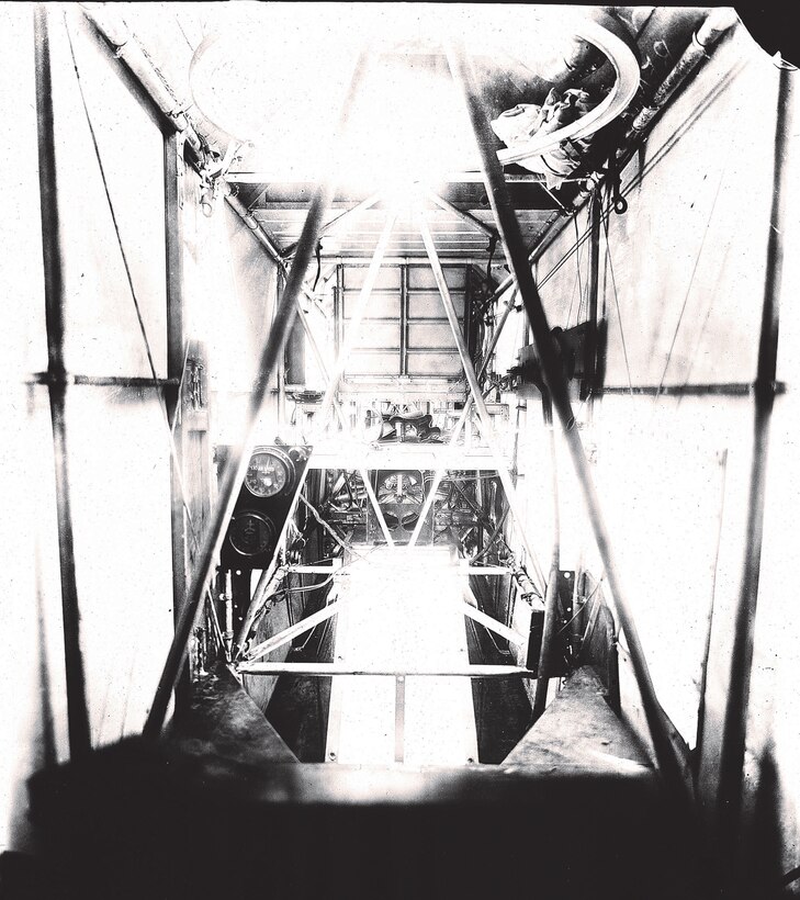 IMAGE: 03/05/1927
AVIATION HISTORY: SC Bomber-Rebuilt-"US Navy D-4" Amphibious aircraft-single prop-bi-plane, with
dual-open-cockpit. (Interior view of plane)