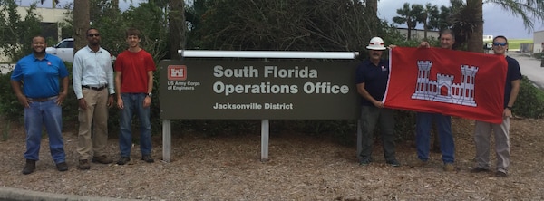 (Left to Right) Ismael J. De la Paz, Genaro Perez, Andrew Farris, Gary Russ, Bill Neimes, Matt Taylor, members of the U.S. Army Corps of Engineers, Jacksonville team who are inspecting the Herbert Hoover Dike, September 11, 2017.