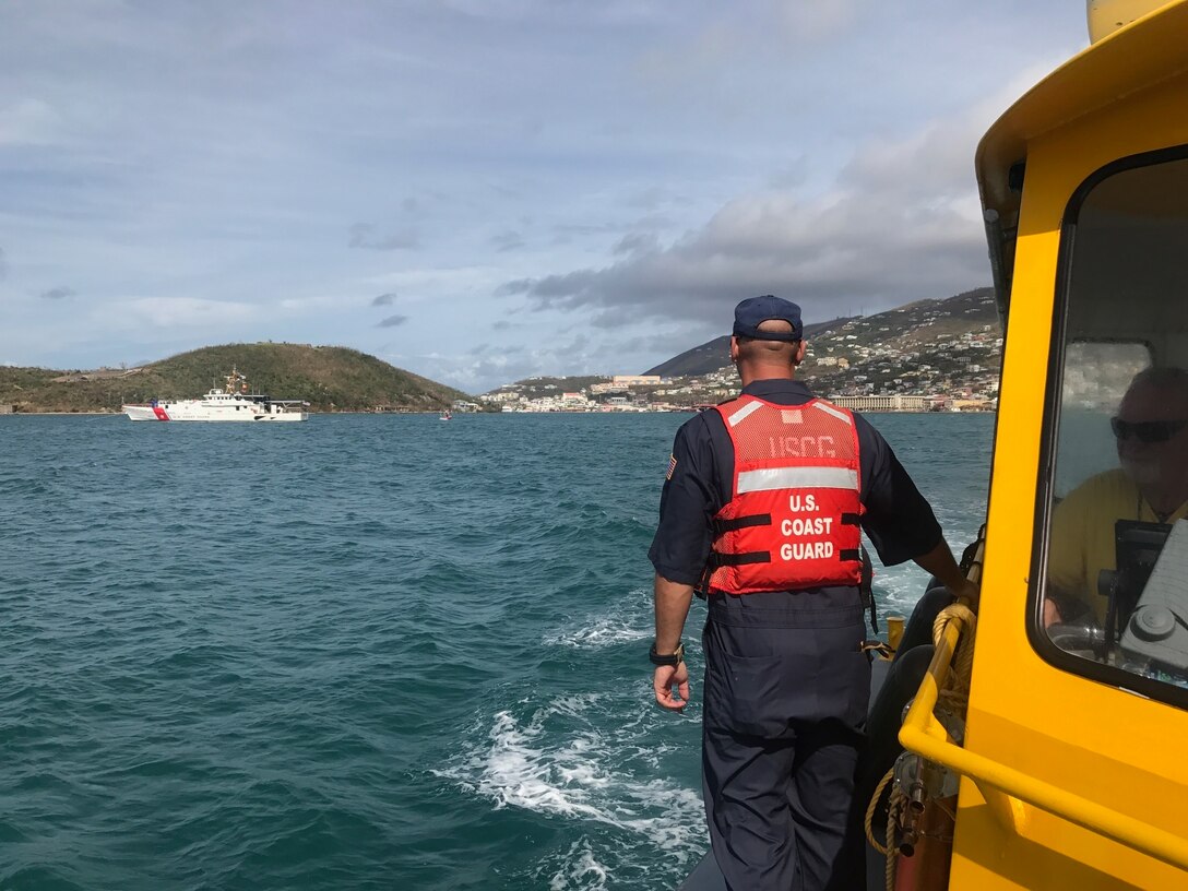 Coast Guard cutters from Sector San Juan and Sector Jacksonville anchor off the coast of St. Thomas, U.S. Virgin Islands