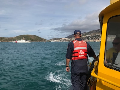 Coast Guard cutters from Sector San Juan and Sector Jacksonville anchor off the coast of St. Thomas, U.S. Virgin Islands