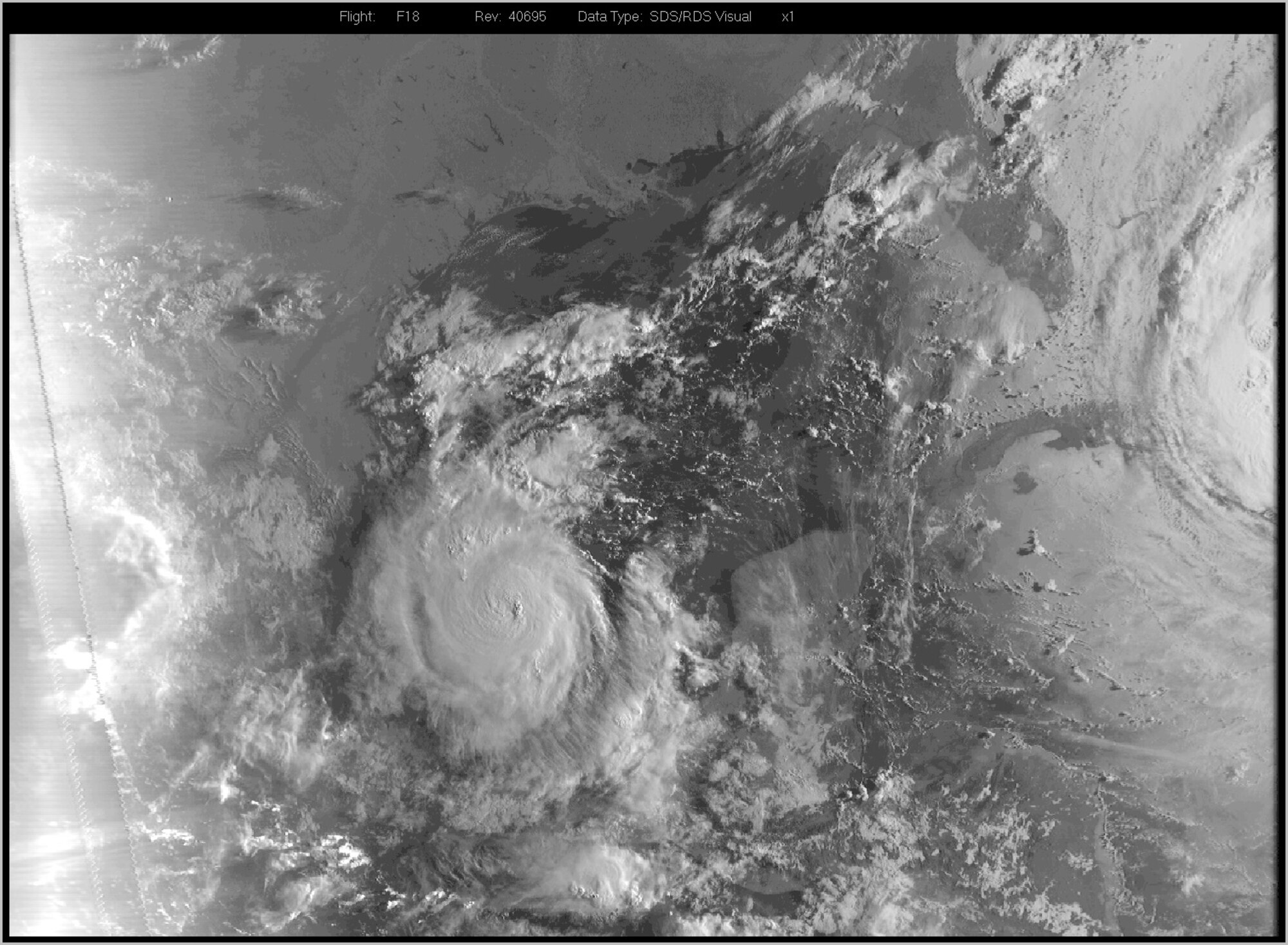 An image of Hurricane Katia as it hits Mexico, also showing Hurricane Irma (far right), was downloaded by members of the 6th Space Operations Squadron from the Defense Meteorological Satellite Program satellites on Friday, Sep. 8, 2017.