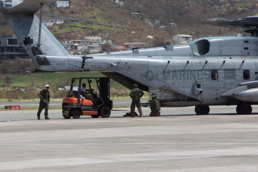 The 26th Marine Expeditionary Unit (MEU), delivered humanitarian resources to support relief efforts in St. Thomas, U.S. Virgin Islands, Sept. 10, 2017. The 26th MEU is supporting the lead federal agency in providing humanitarian relief efforts for Hurricane Irma.