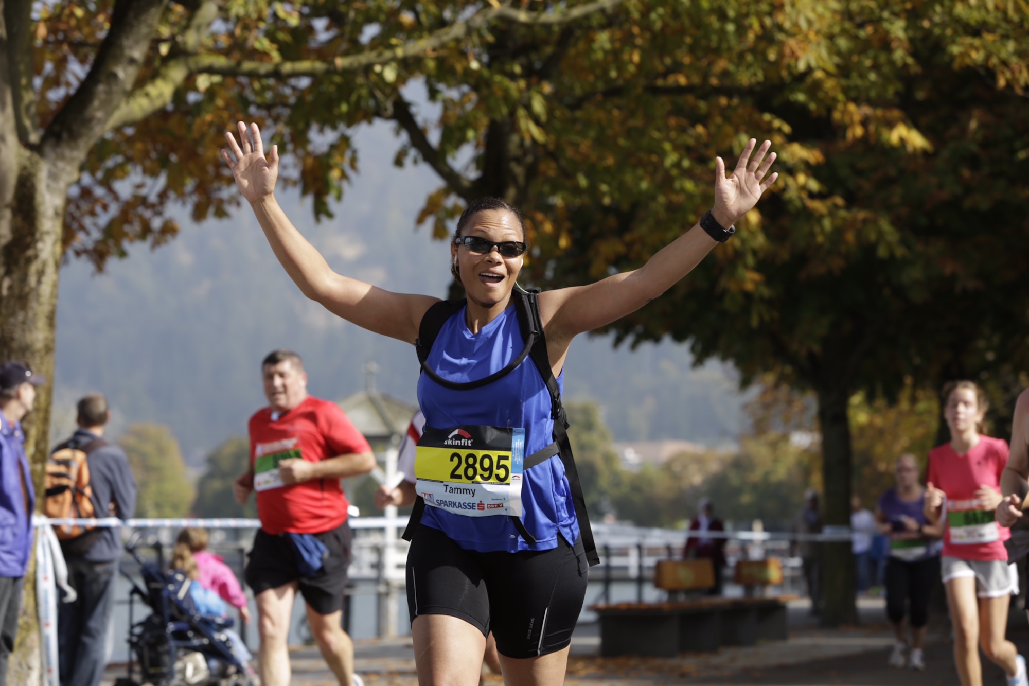 Lt. Col. Tammy Dotson, 21st Mission Support Group deputy commander, runs in the three-country SkinFit Half Marathon Oct. 5, 2014 along Lake Constance, which includes Germany, Austria and Switzerland. Dotson’s goal is to run a half marathon in every state and has completed them in 16 states and eight countries. (Courtesy photo)