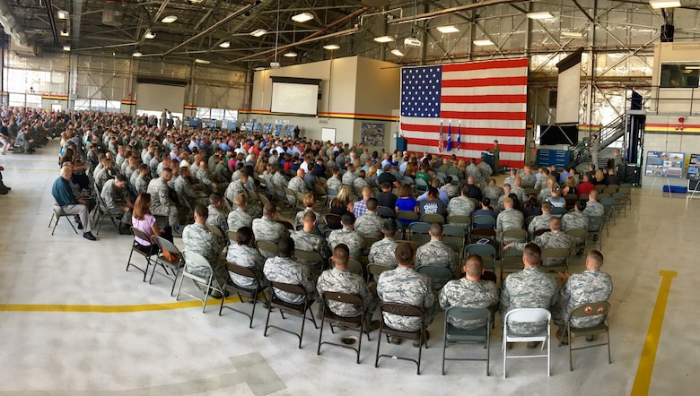 Airmen, retirees, civic leaders, and elected officials gather to bid farewell to the F-16 Fighting Falcon