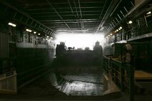 A Landing Craft Air Cushion approaches USS San Diego (LPD 22) during exercise Alligator Dagger 2017. The LCAC is a high-speed, over-the-beach, fully amphibious landing craft capable of traversing snow, marsh, ice, tundra and sand.