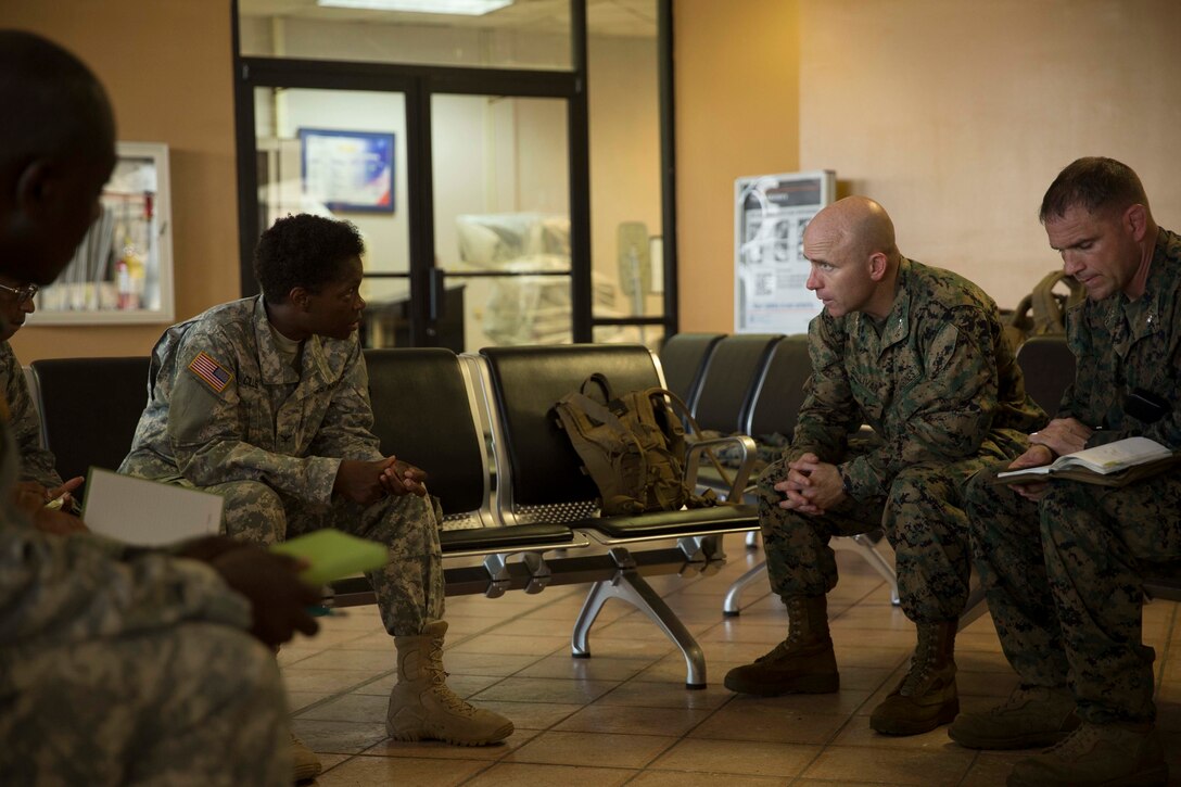 U.S. Marines with Battalion Landing Team 2nd Battalion, 6th Marine Regiment, 26th Marine Expeditionary Unit (MEU), arrived at the St. Thomas Cyril King E. Airport to aid in the humanitarian effort for victims of Hurricane Irma in St. Thomas, U.S. Virgin Islands, Sept. 11, 2017.