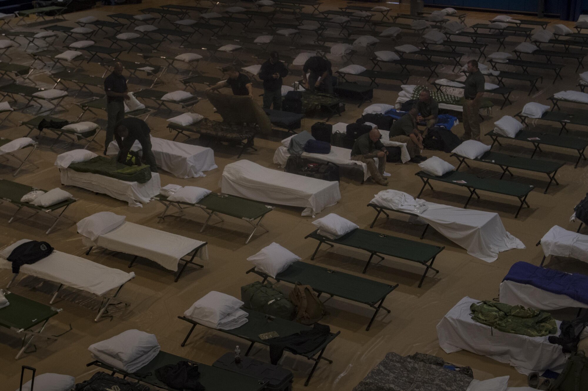 Members from various federal law enforcement agencies rest and relax before deploying to areas affected by Hurricane Irma, Sept. 10, 2017, at Moody Air Force Base, Ga. Moody Air Force Base hosted approximately 400 members from 14 different federal agencies who will deploy to conduct security or search and rescue missions in areas effected by Hurricane Irma. (U.S. Air Force photo by Airman 1st Class Daniel Snider)