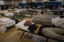Members from various federal law enforcement agencies rest and relax before deploying to areas affected by Hurricane Irma, Sept. 10, 2017, at Moody Air Force Base, Ga. Moody Air Force Base hosted approximately 400 members from 14 different federal agencies who will deploy to conduct security or search and rescue missions in areas effected by Hurricane Irma. (U.S. Air Force photo by Airman 1st Class Daniel Snider)