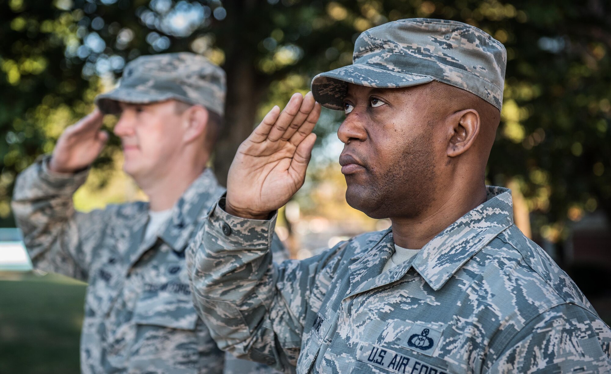 The 9/11 Reveille begins the work day, as service members remembered those affected by the 2001 terror attacks, Sept. 11, 2017, Scott Air Force Base, Ill. Scott remembered those affected by the terrorist attacks on Sept. 11 through a 9/11 reveille, a Belleville Memorial dedication, and a presentation by Chuck Rosenberg, former U.S. attorney of the Eastern District of Virginia. (U.S. Air Force photo by Cristopher Parr)